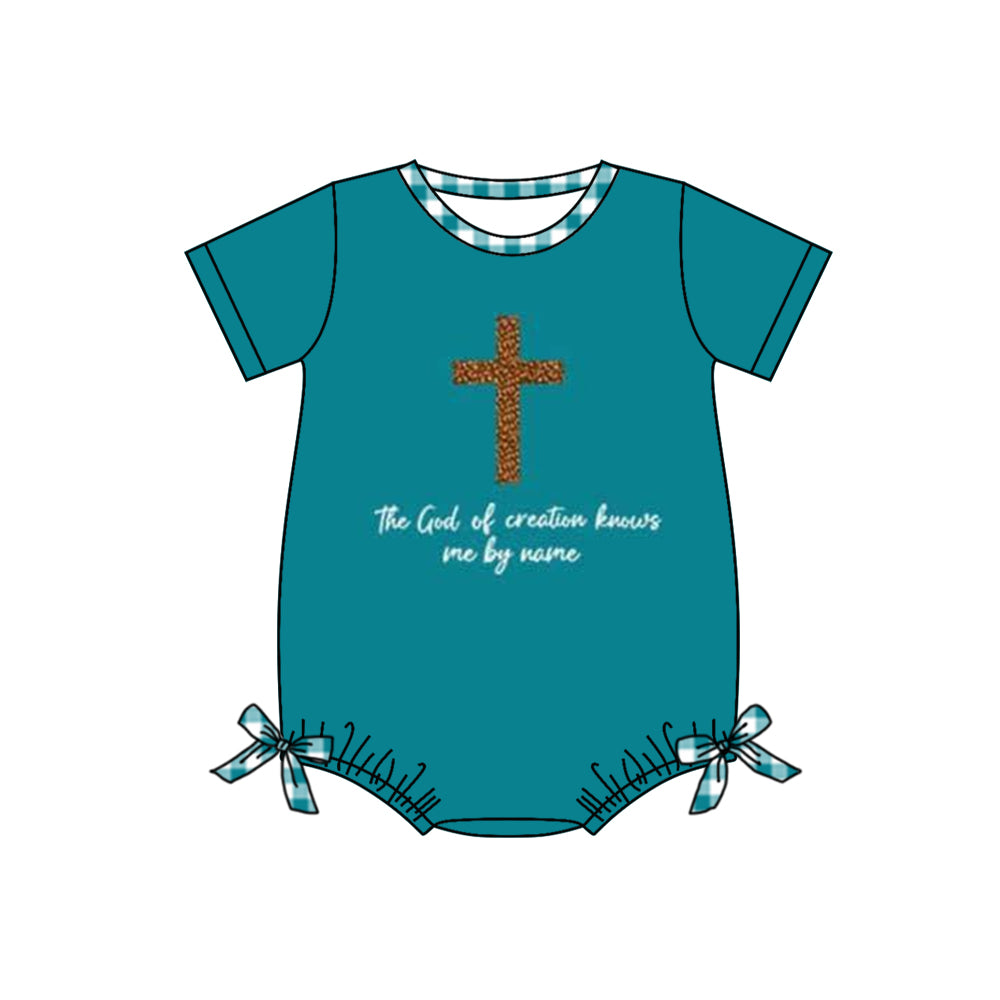 preorder SR1528 cross green short sleeve girls romper