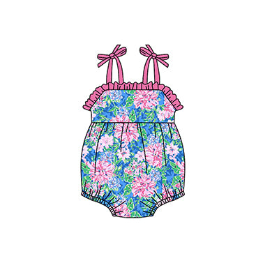 preorder SR1554 colorful flowers green leaf hot pink girls romper