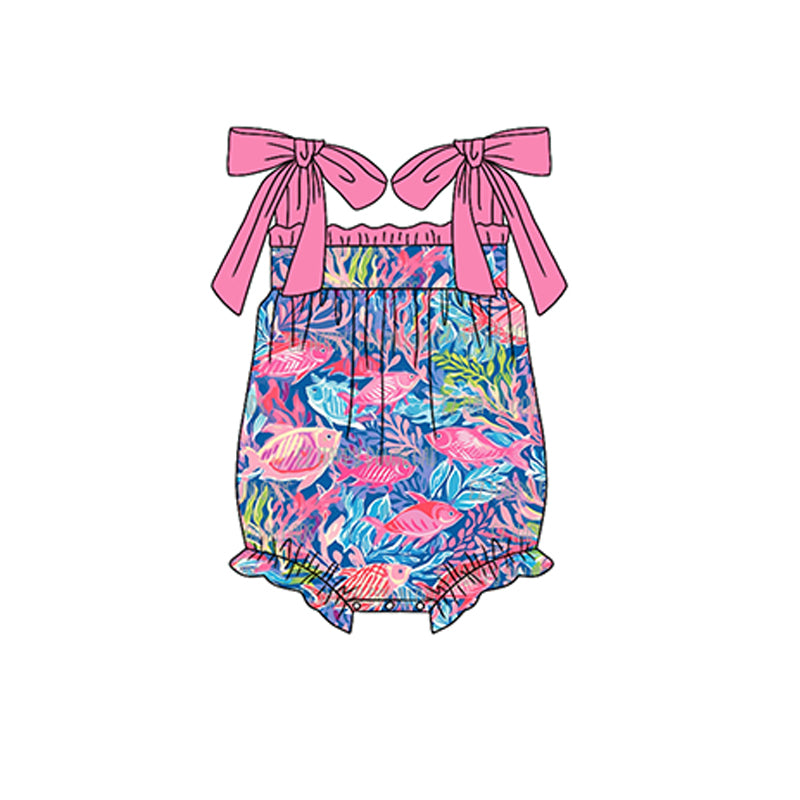 preorder SR1556 colorful fishing aquatic plant hot pink girls romper