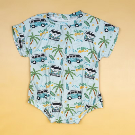 preorder SR1562 camp bus coconut tree short sleeve boys romper