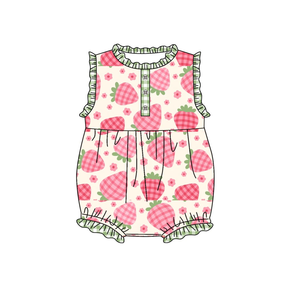 preorder SR1573 strawberry pink checkered girls romper