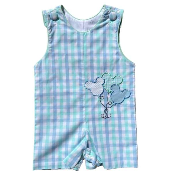 preorder SR1574 cartoon M balloon blue checkered sleeveless boys romper