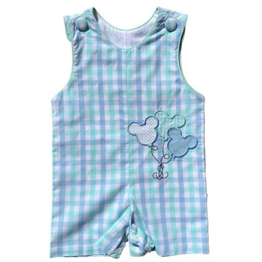 preorder SR1574 cartoon M balloon blue checkered sleeveless boys romper