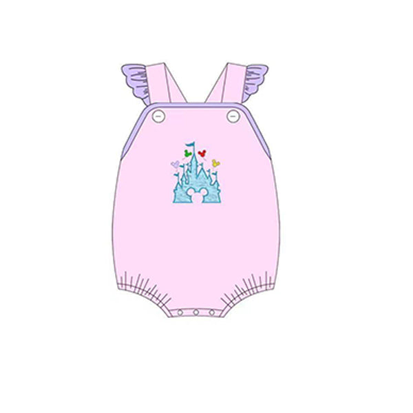 preorder SR1577 cartoon castle pink flutter sleeve girls romper