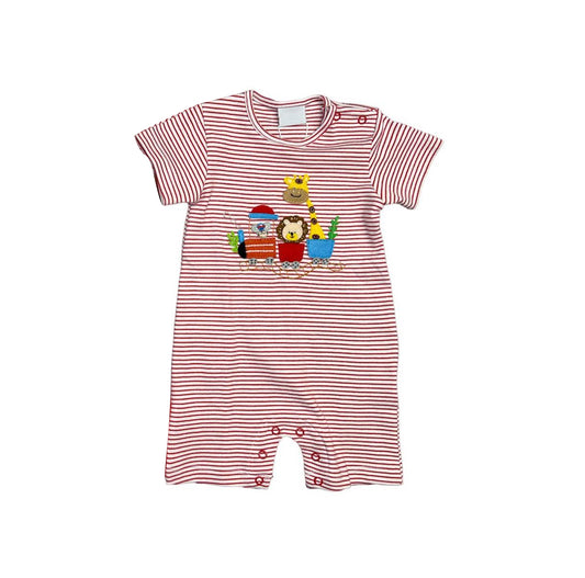 preorder SR1585 cartoon cute lion giraffe red striped short sleeve boys romper