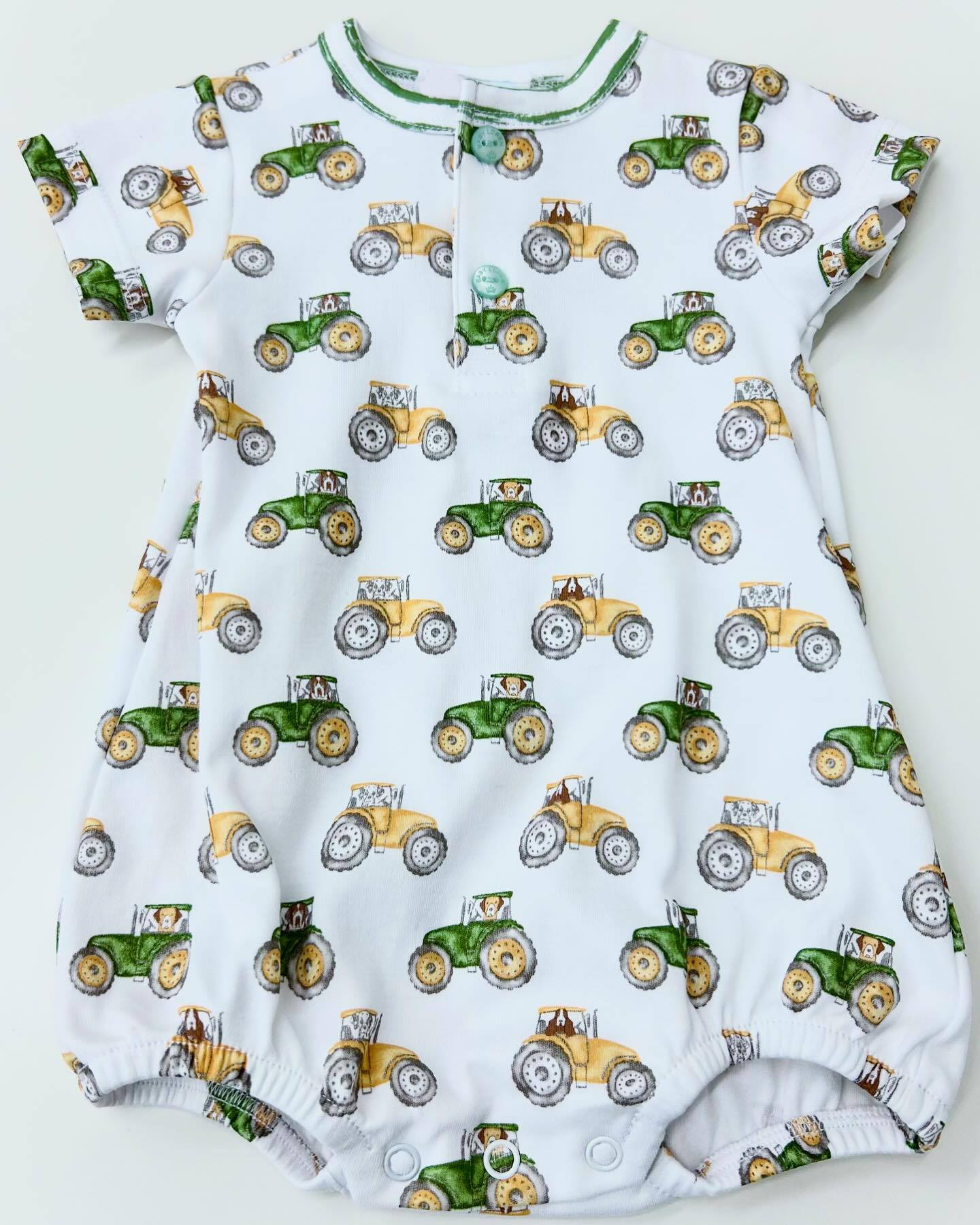 preorder SR1587 farm tractor green short sleeve boys romper