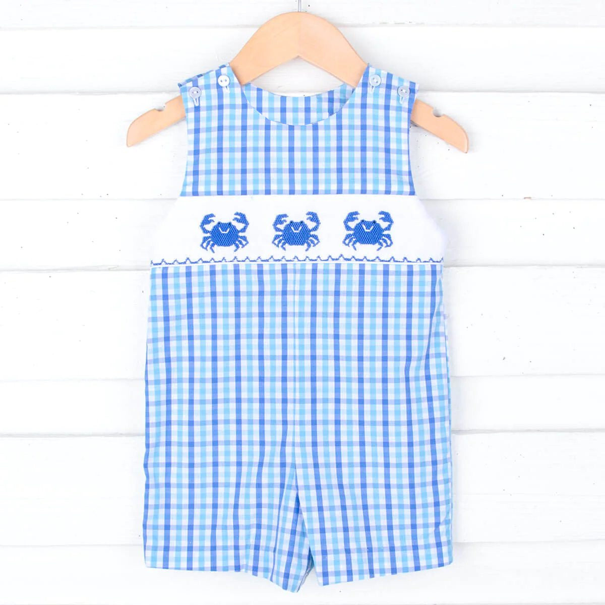 preorder SR1594 cute crab blue checkered striped sleeveless boys romper
