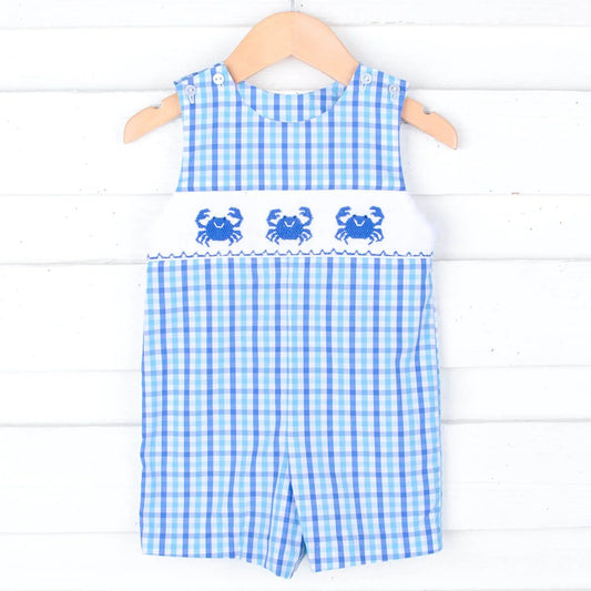preorder SR1594 cute crab blue checkered striped sleeveless boys romper