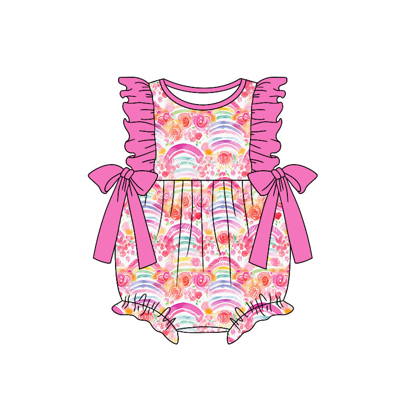 preorder SR1597 colorful rainbow flowers hot pink ruffles girls romper