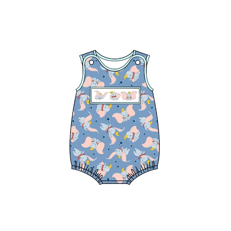 preorder SR1602 cute cartoon elephant blue sleeveless boys romper