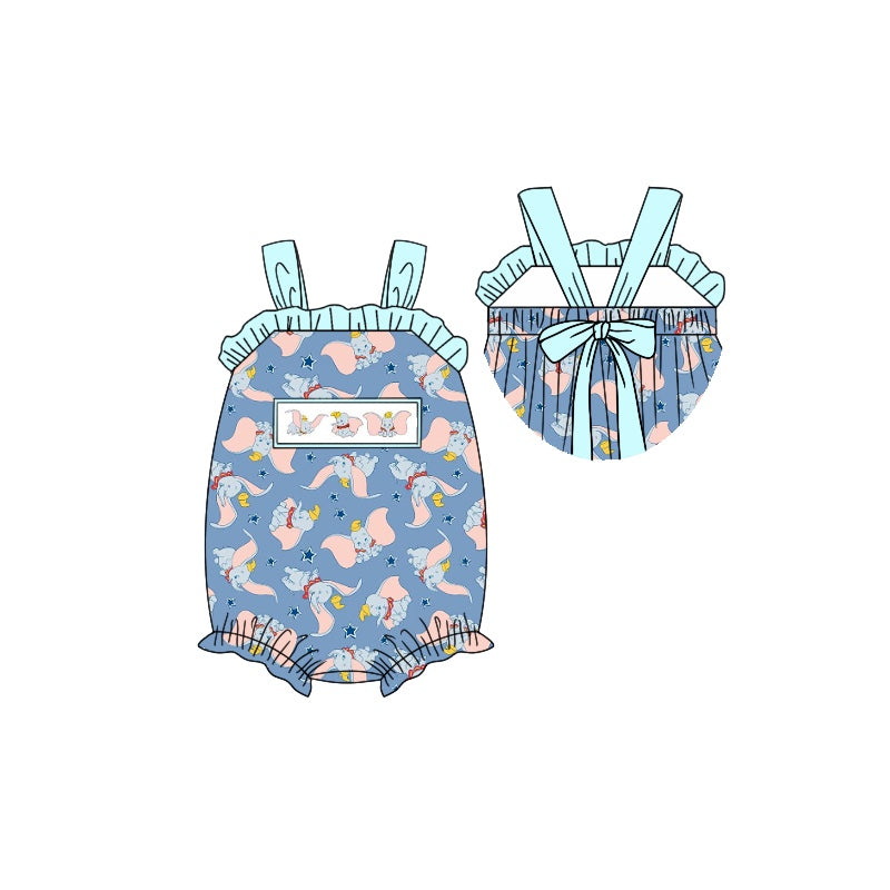 preorder SR1603 cute cartoon elephant sleeveless bow girls romper