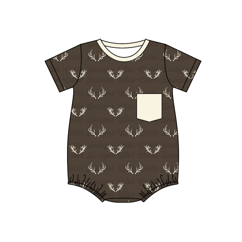 preorder SR1614 deer pocket brown short sleeve boys romper