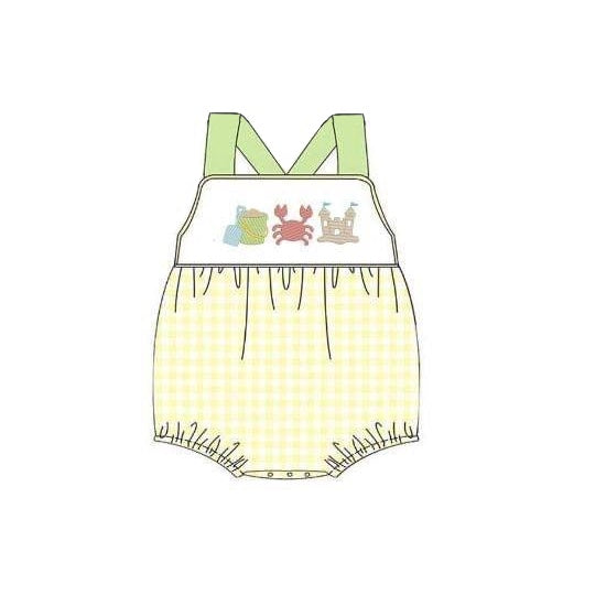 preorder SR1635 sandbeach crab castle yellow checkered boys romper