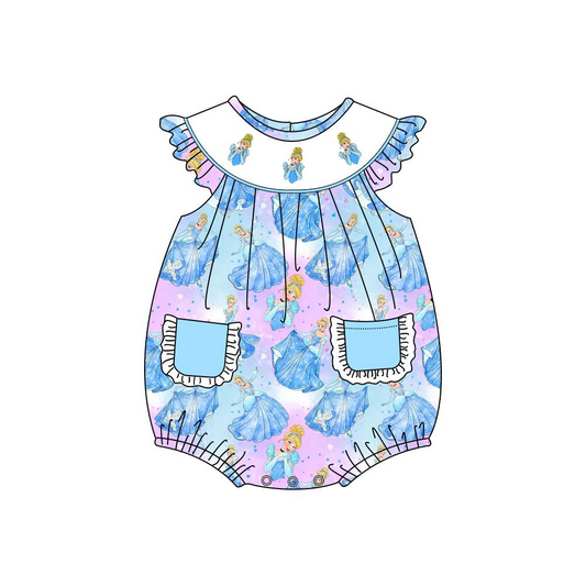 custom moq 3 cartoon princess pockets colorful flutter sleeve girls romper