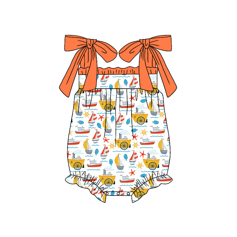 preorder SR1648 sailboat orange lace-up girls romper