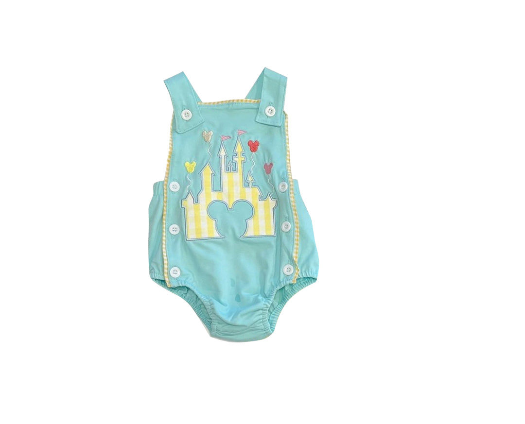 custom moq 3 cartoon M mouse castle sky blue sleeveless boys romper