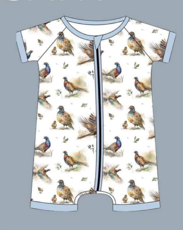 preorder SR1656 mallard duck short sleeve boys zipper romper