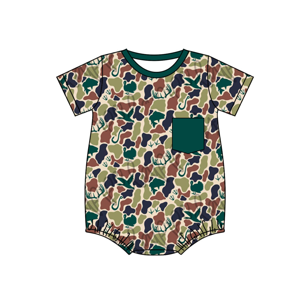 preorder SR1659 camo mallard pocket short sleeve boys romper