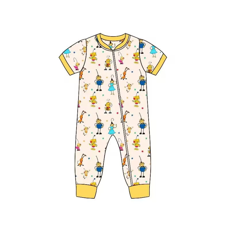 preorder SR1662 cartoon ant yellow zipper short sleeve girls romper