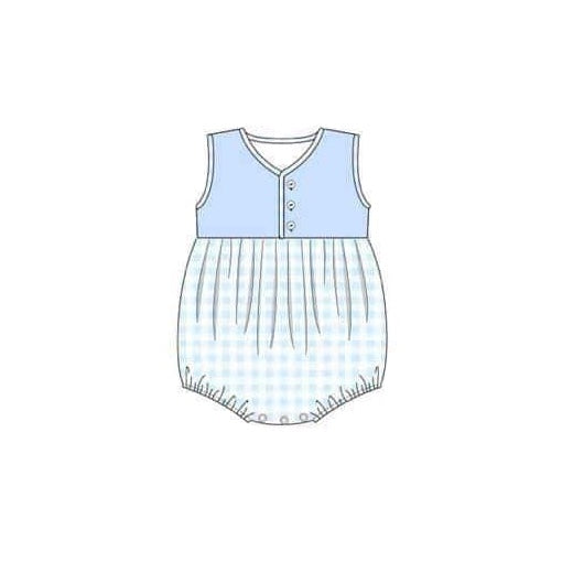 preorder SR1669 blue checkered sleeveless boys romper