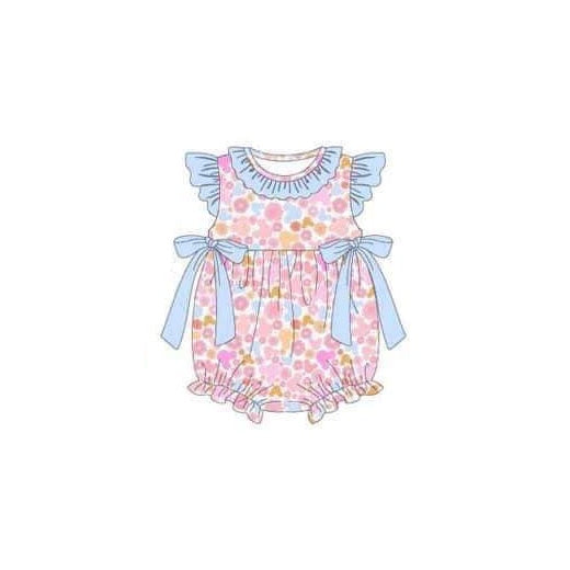 preorder SR1670 colorful flowers blue flutter sleeve girls floral romper