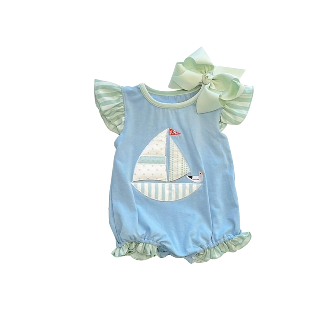 preorder SR1672 sailboat blue flutter sleeve girls romper