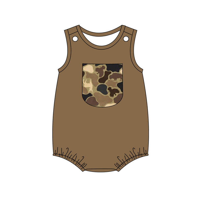 preorder SR1681 brown camo sleeveless pocket boys romper