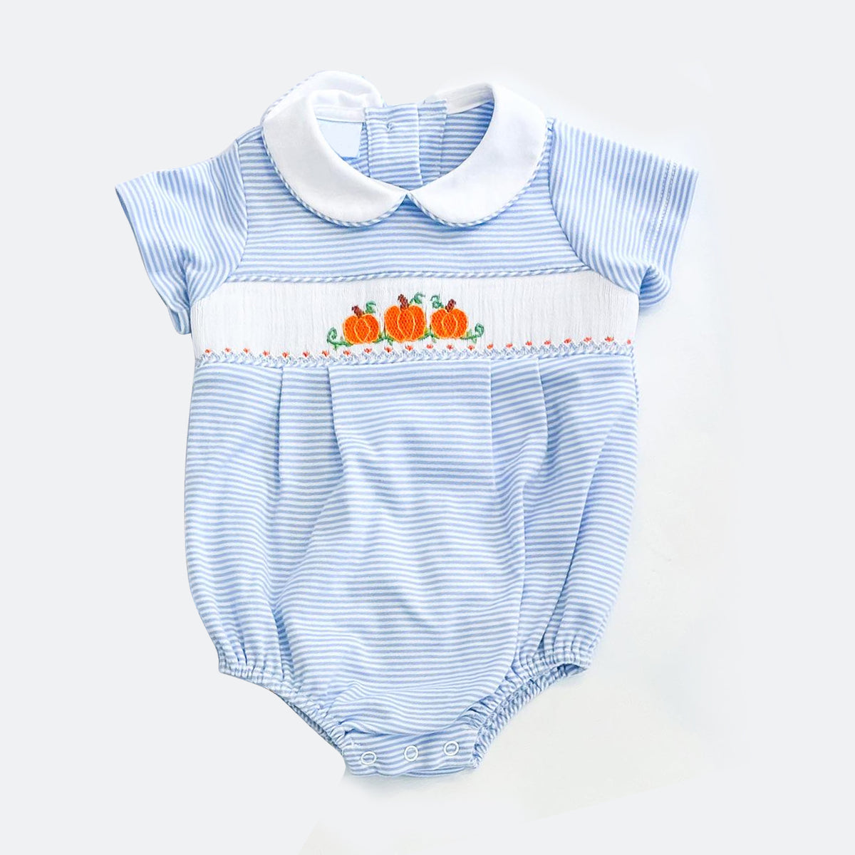 preorder SR1697 Autumn full pumpkin short blue striped sleeve girls romper