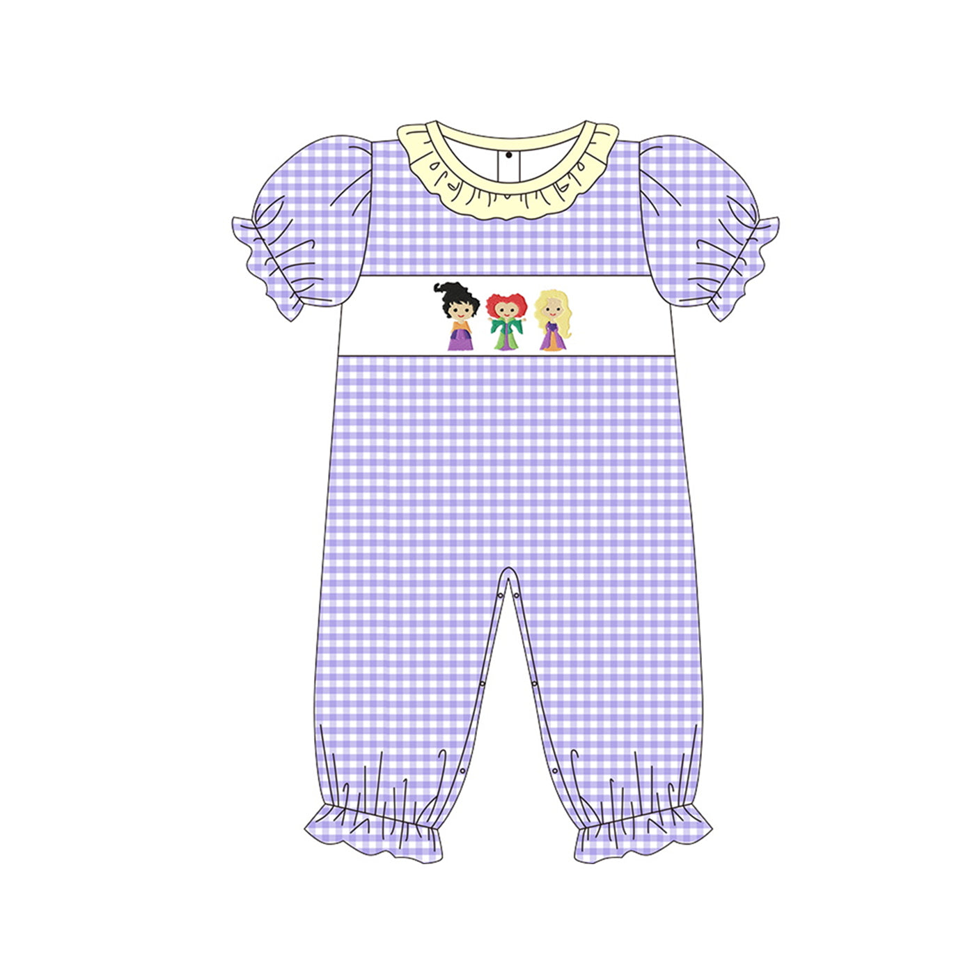 preorder SR1712 Halloween witch purple checkered short sleeve girls romper