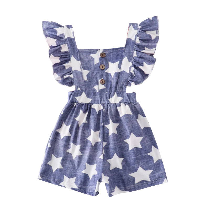 preorder SR1718 July 4th star blue flutter sleeve girls jumpsuits