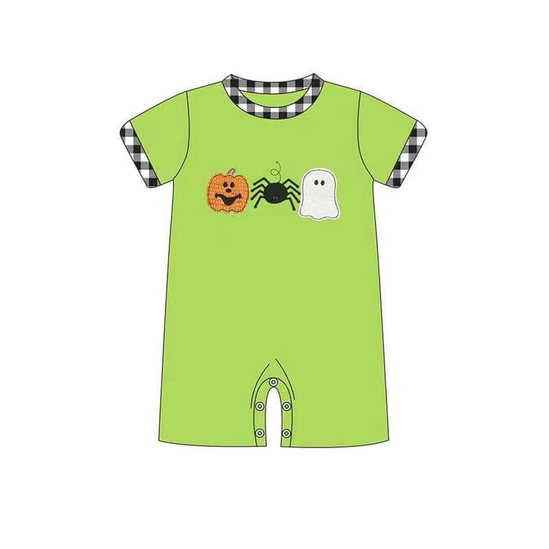 custom moq 3 Halloween ghost spider pumpkin green short sleeve boys romper