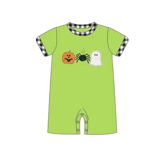 custom moq 3 Halloween ghost spider pumpkin green short sleeve boys romper