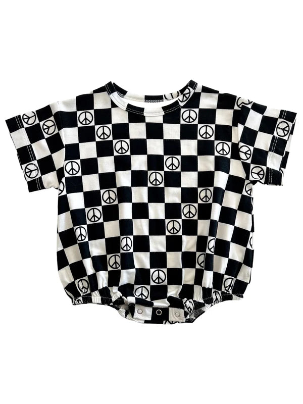 preorder SR1724 black checkered short sleeve girls romper