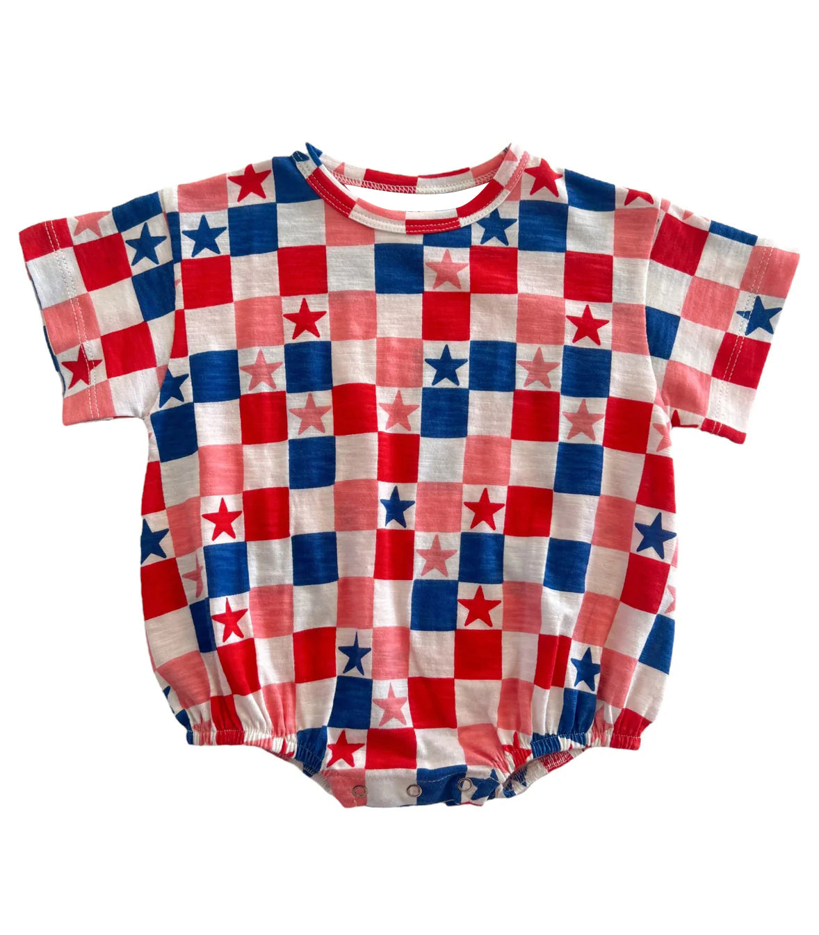 preorder SR1734 July 4th star red blue checkered short sleeve girls romper