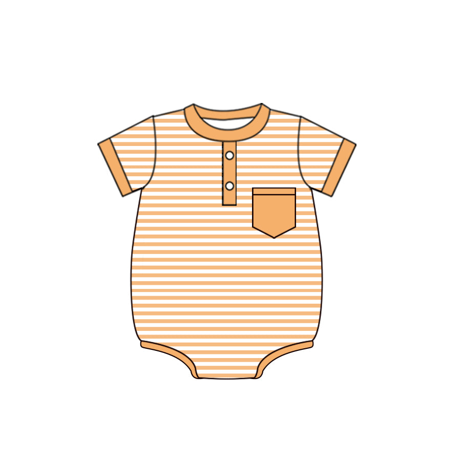 preorder SR1751 Autumn full pumpkin orange striped pocket short sleeve boys romper