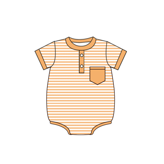 preorder SR1751 Autumn full pumpkin orange striped pocket short sleeve boys romper