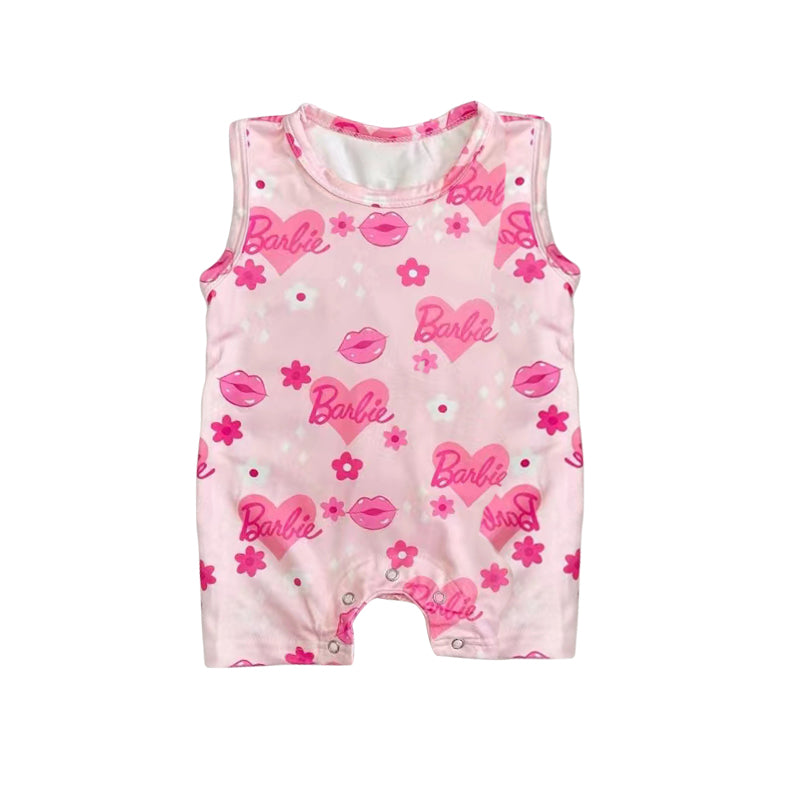 preorder SR1758 cartoon BA flowers pink sleeveless girls romper