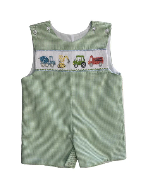 custom moq 3 cute construction truck green checkered sleeveless boys romper