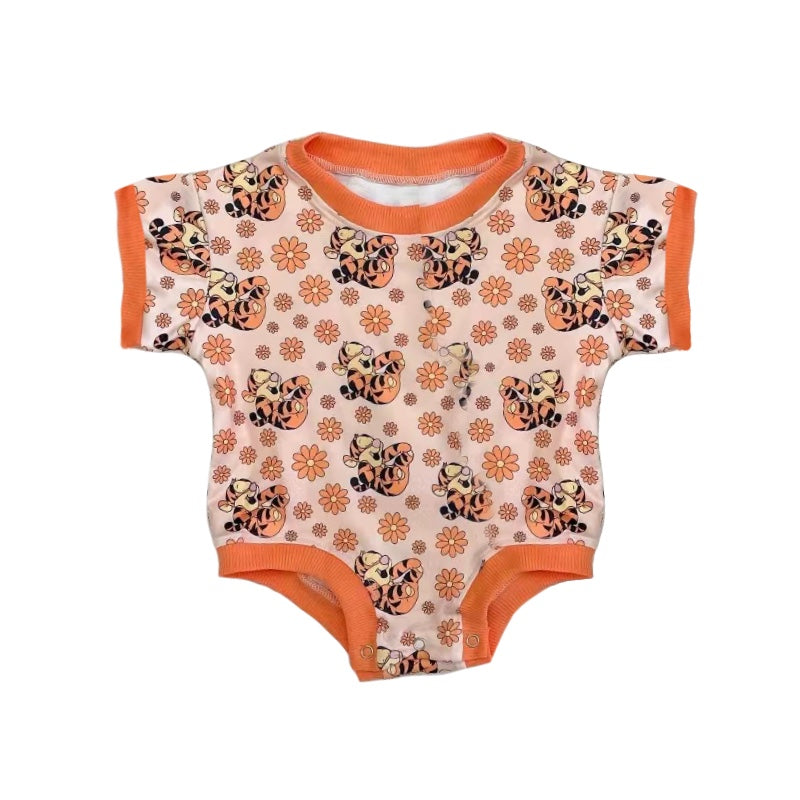 preorder SR1761 cute tiger flowers orange short sleeve girls romper