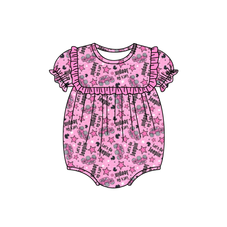 preorder SR1763 cartoon cute jeepin hot pink short sleeve girls romper