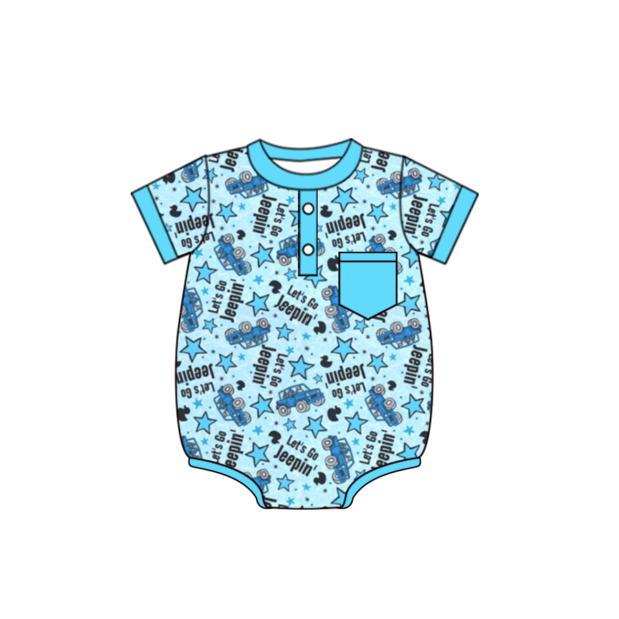 preorder SR1764 cartoon cute jeepin blue short sleeve boys romper