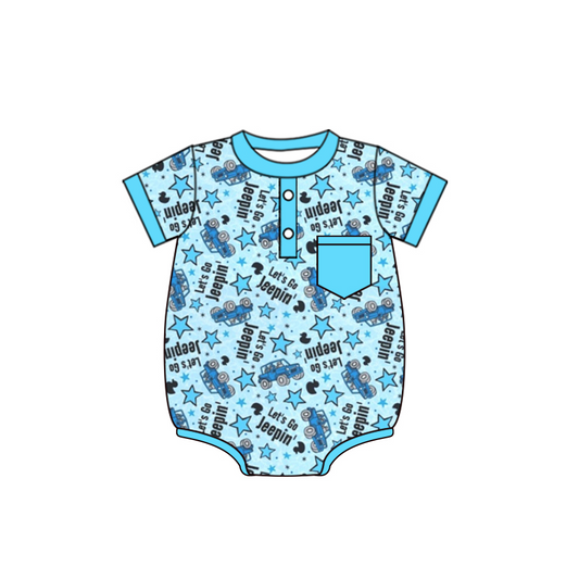 preorder SR1764 cartoon cute jeepin blue short sleeve boys romper