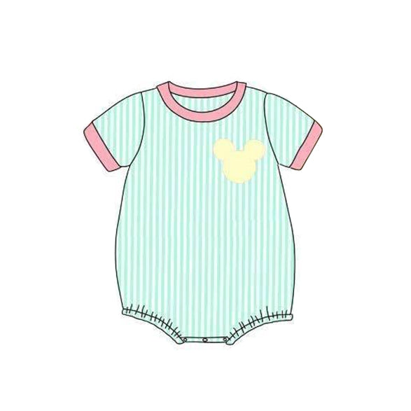 preorder SR1772 cartoon M mouse green striped short sleeve girls romper
