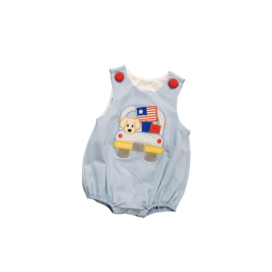 preorder SR1786 July 4th dog car light blue sleeveless boys romper