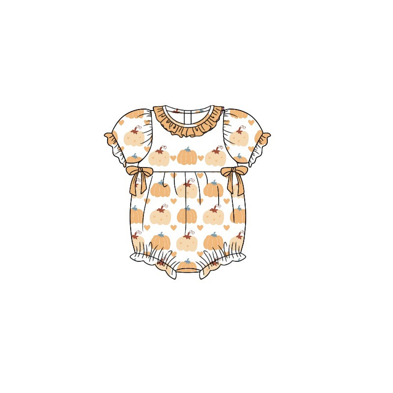 preorder SR1789 Autumn full pumpkin orange short sleeve girls romper