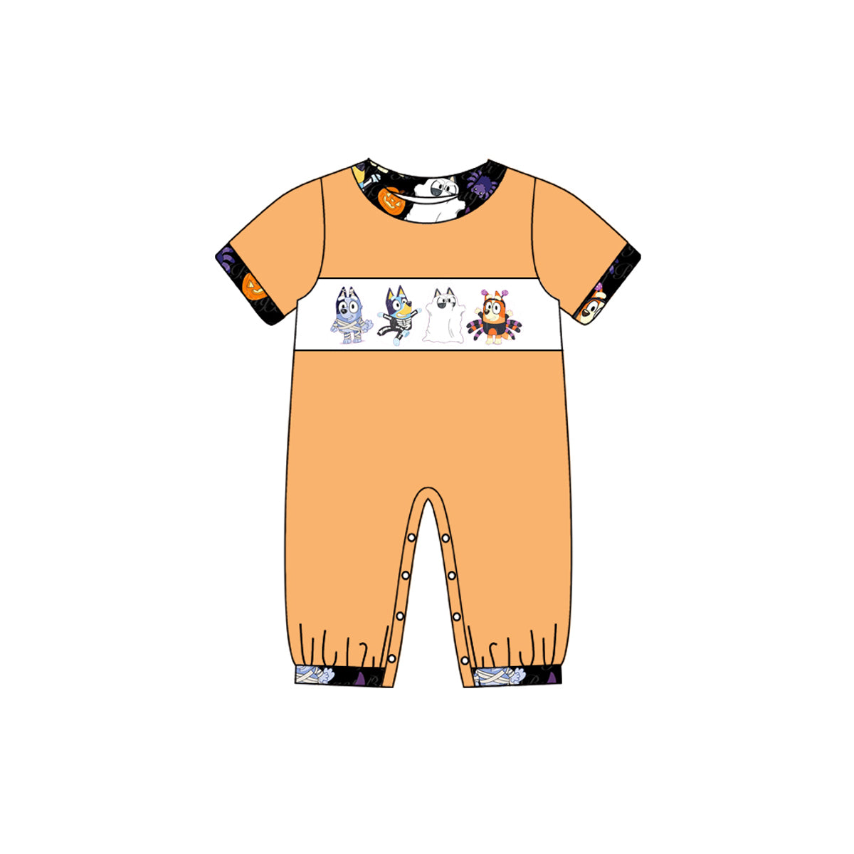 preorder SR1795 Halloween blue dog orange short sleeve boys romper