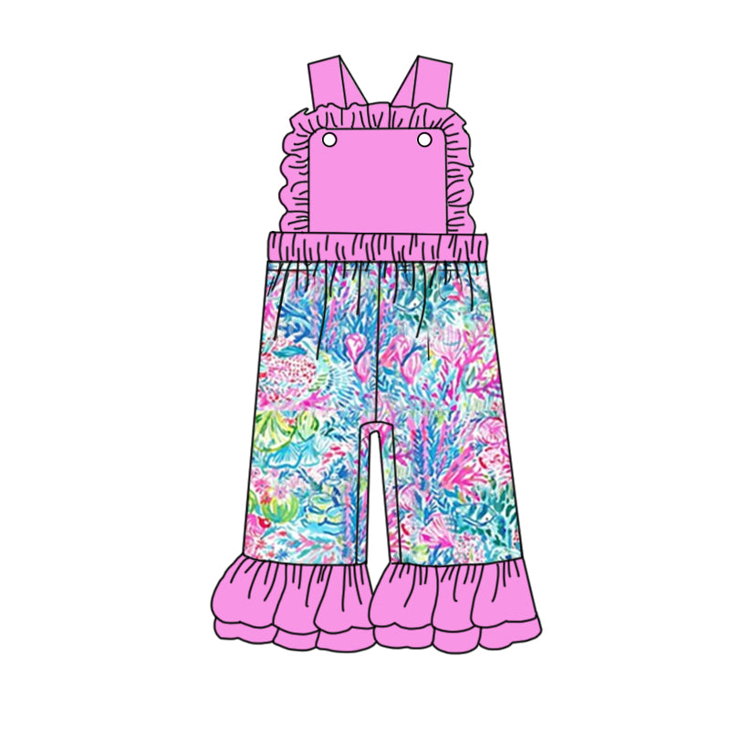 preorder SR1806 tropical colorful print dark pink sleeveless girls jumpsuits