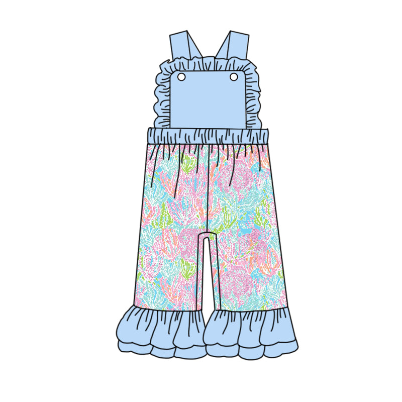 preorder SR1808 tropical colorful print light blue sleeveless girls jumpsuits