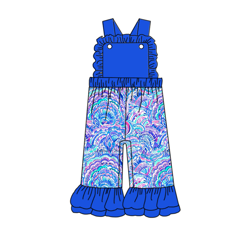 preorder SR1810 tropical colorful print navy blue sleeveless girls jumpsuits