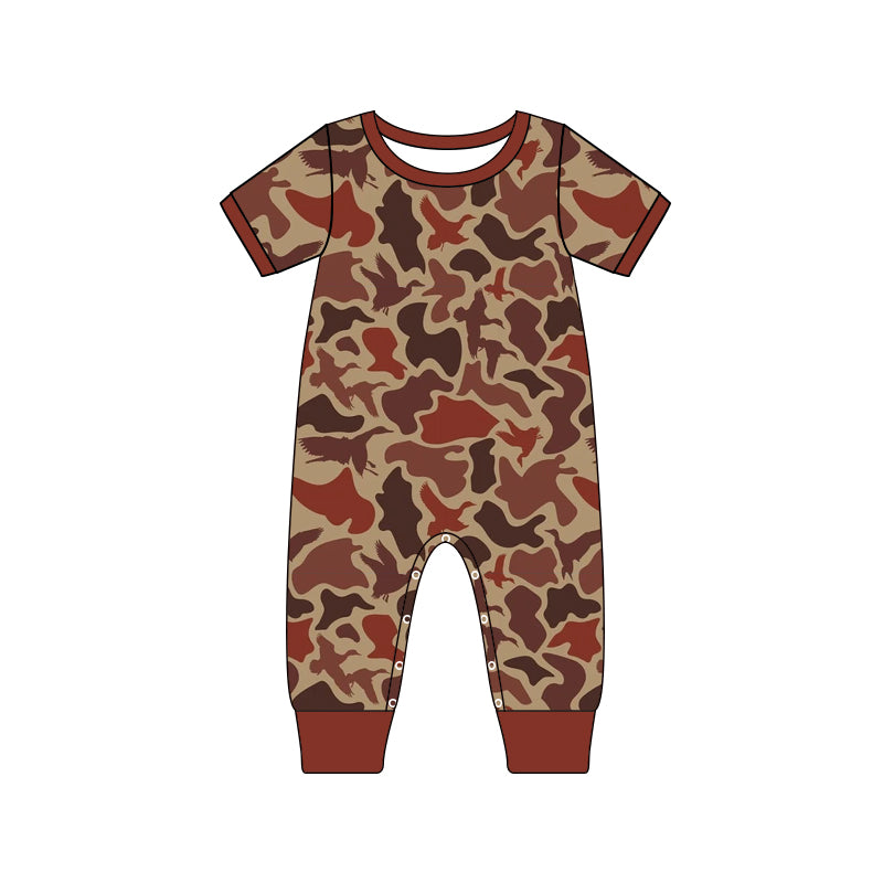 preorder SR1817 maroon camo short sleeve boys romper